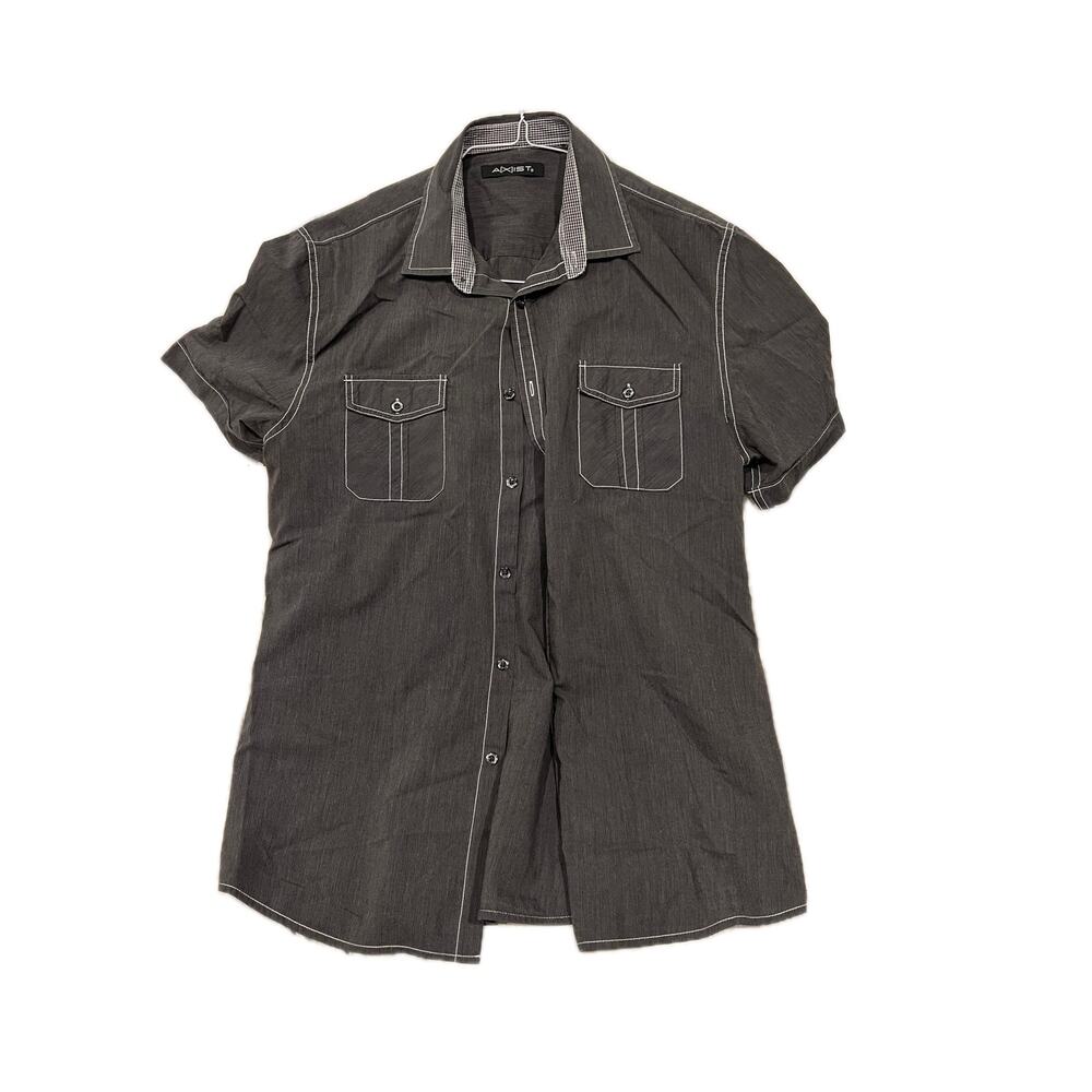 Axist Gray Black Print Short Sleeve Shirt Mens L